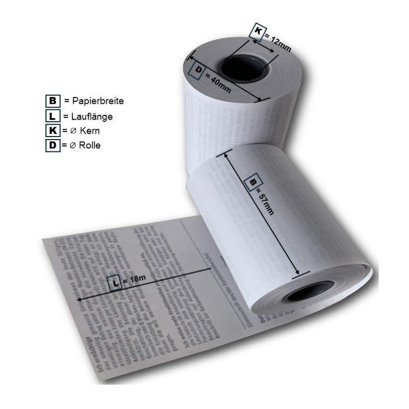 Thermorollen 57 mm x 63 mm x 12 mm BPA-frei – Langlebiges Thermopapier mit 55 g/m²